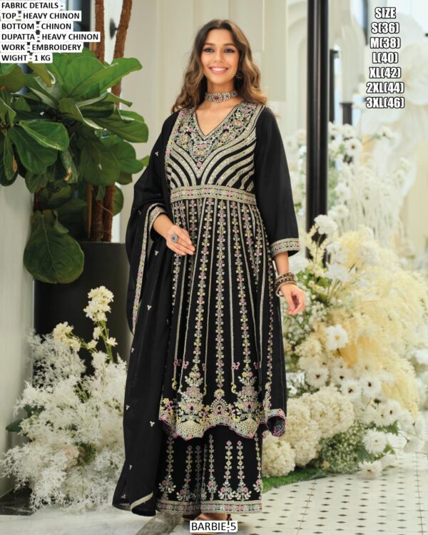 Heavy Chinon Multi-Embroidered Pakistani Wedding Wear Suits In Two Classic Colours!