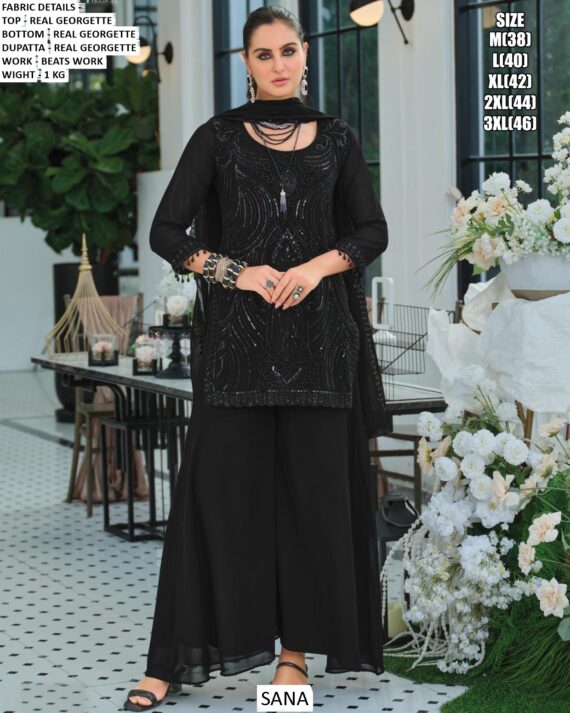 Introducing The Exquisite Georgette Plazo Suit Sets And Adorned With Intricate Beads Work