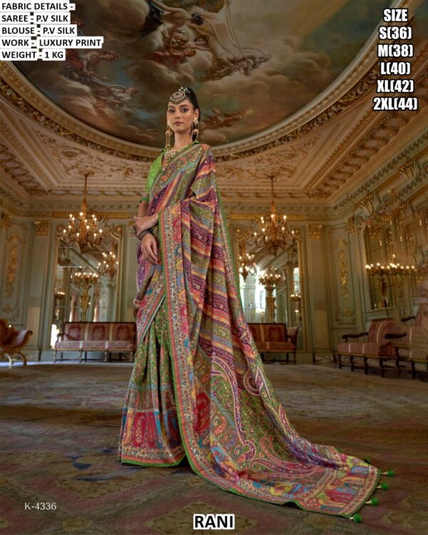 P.v Silk Traditional Wedding Wear Un-Stitched Sarees In Multi-Coloured Luxury Printed Work