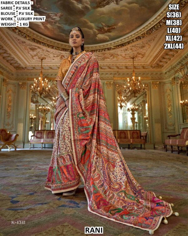 P.v Silk Traditional Wedding Wear Un-Stitched Sarees In Multi-Coloured Luxury Printed Work