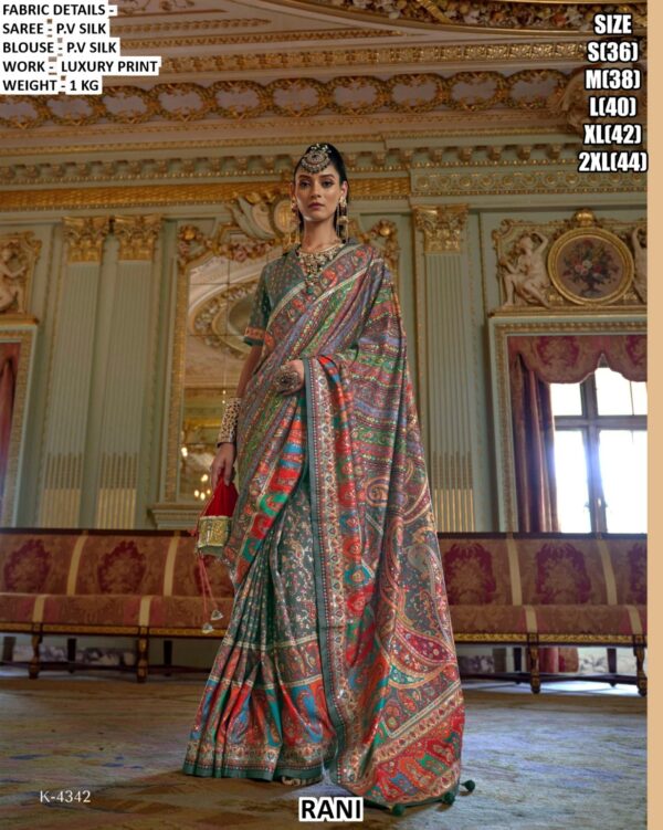 P.v Silk Traditional Wedding Wear Un-Stitched Sarees In Multi-Coloured Luxury Printed Work