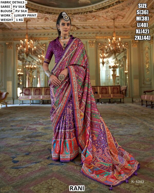 P.v Silk Traditional Wedding Wear Un-Stitched Sarees In Multi-Coloured Luxury Printed Work