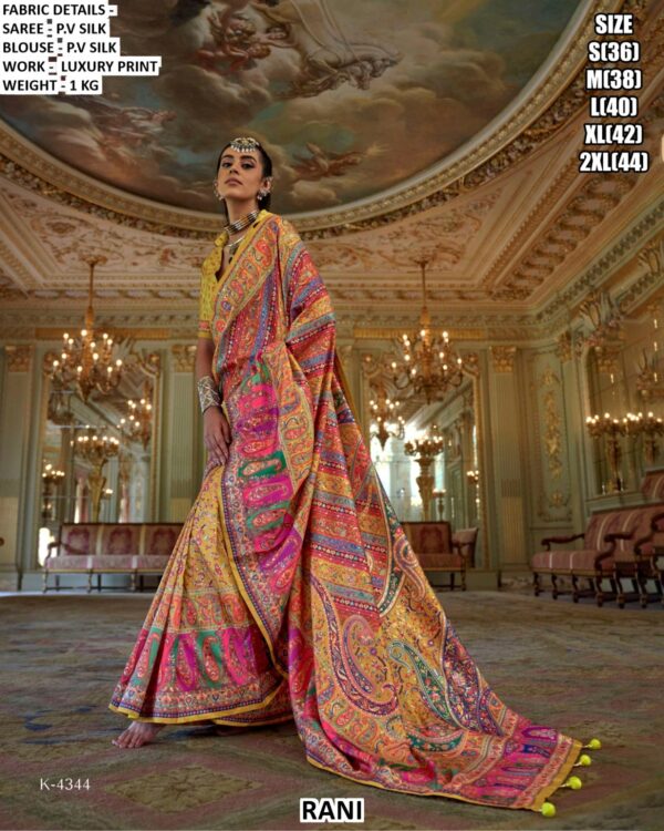 P.v Silk Traditional Wedding Wear Un-Stitched Sarees In Multi-Coloured Luxury Printed Work