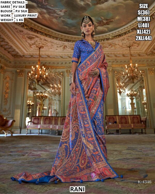 P.v Silk Traditional Wedding Wear Un-Stitched Sarees In Multi-Coloured Luxury Printed Work