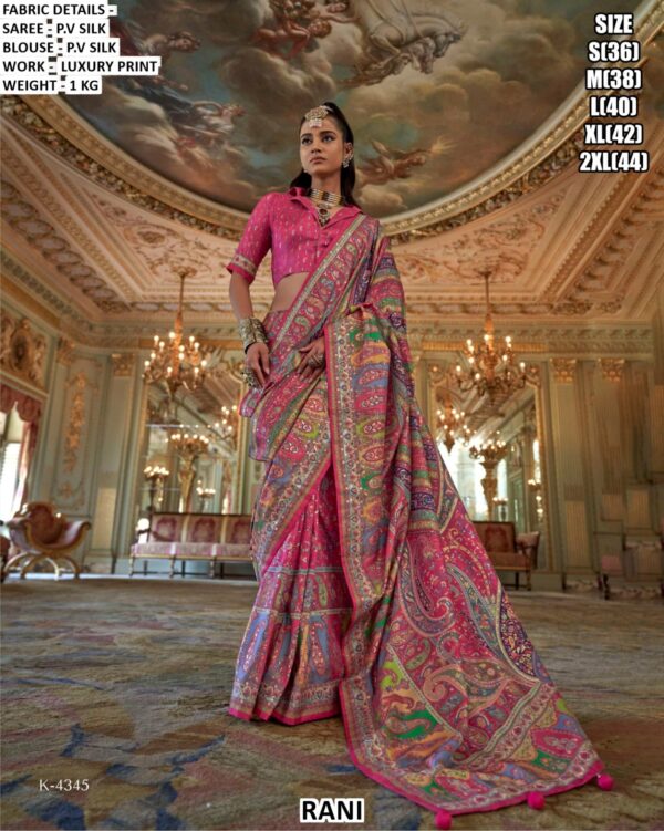 P.v Silk Traditional Wedding Wear Un-Stitched Sarees In Multi-Coloured Luxury Printed Work