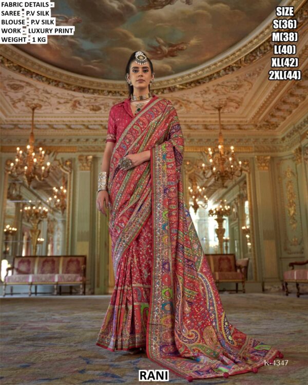 P.v Silk Traditional Wedding Wear Un-Stitched Sarees In Multi-Coloured Luxury Printed Work