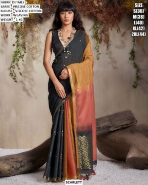 New Launch! Viscose Cotton Festive Wear Sarees With Beautiful Woven Work