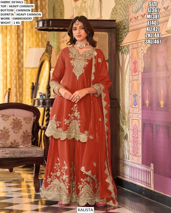 Wedding Wear Heavy Chinon Embroidered Sets Of Three Beautiful Salwar Kameez Suits