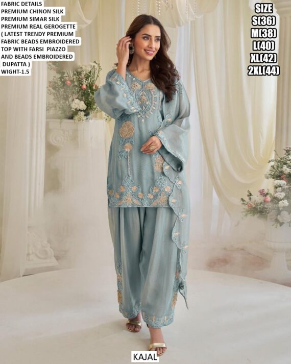 Chinon Silk Embroidered Sequins With Stone And Beads Work Salwar Suits For Eid And Party Wear