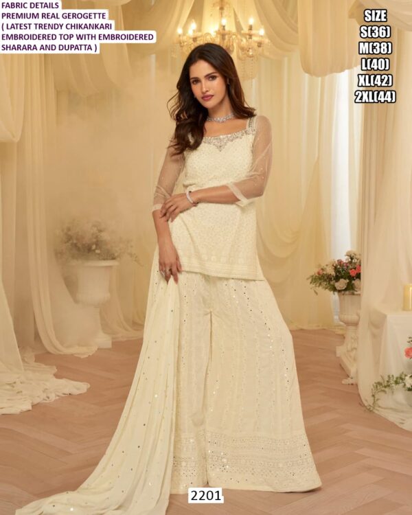 Chikankari Embroidered Designer Sets Of Three Readymade Georgette Salwar Kameez