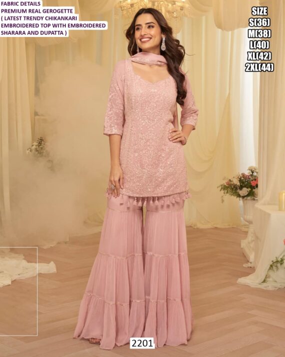 Chikankari Embroidered Designer Sets Of Three Readymade Georgette Salwar Kameez