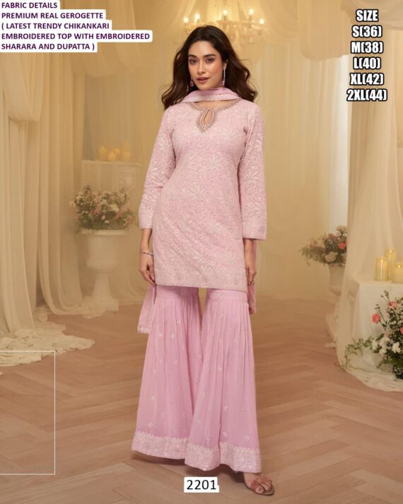 Chikankari Embroidered Designer Sets Of Three Readymade Georgette Salwar Kameez