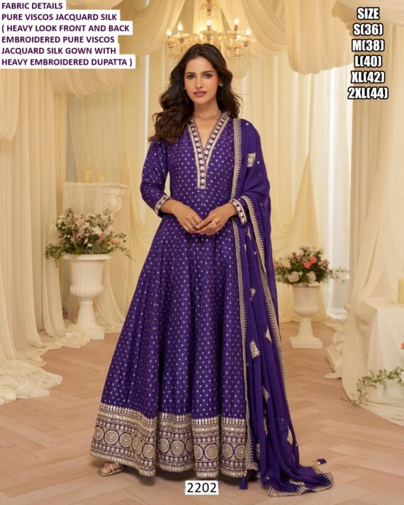 Viscose Jacquard Silk Embroidery And Weaving Design Gown Dupatta Sets - Wedding Dresses