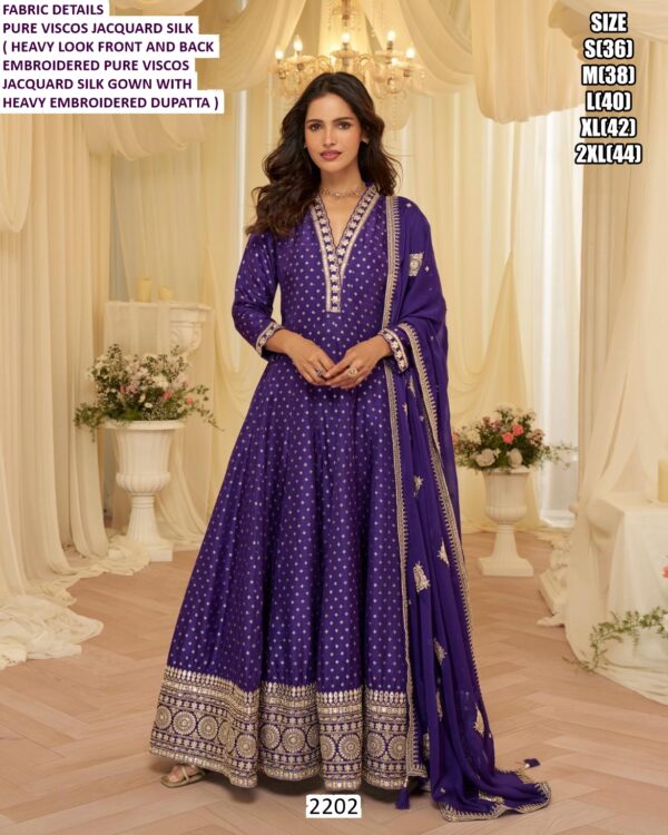 Viscose Jacquard Silk Embroidery And Weaving Design Gown Dupatta Sets - Wedding Dresses