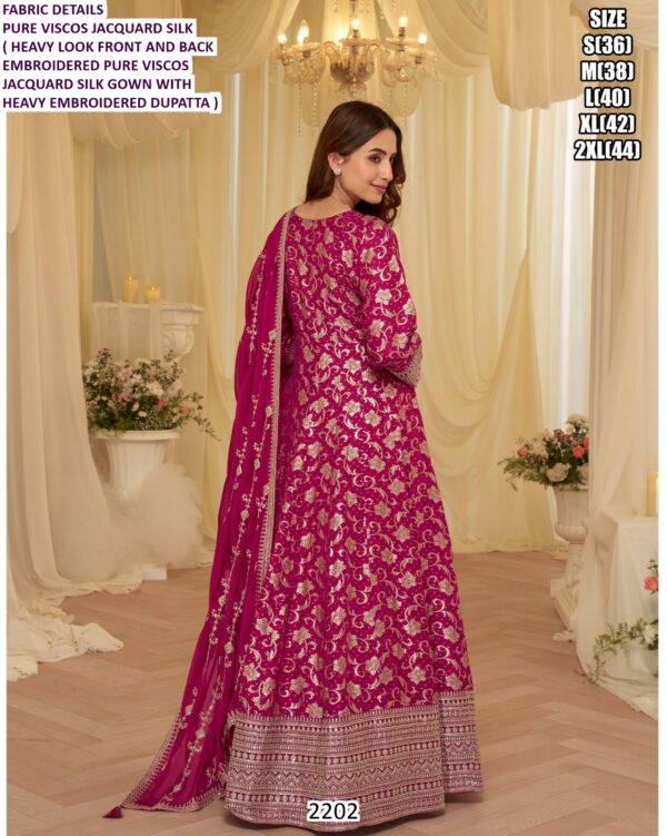 Viscose Jacquard Silk Embroidery And Weaving Design Gown Dupatta Sets - Wedding Dresses