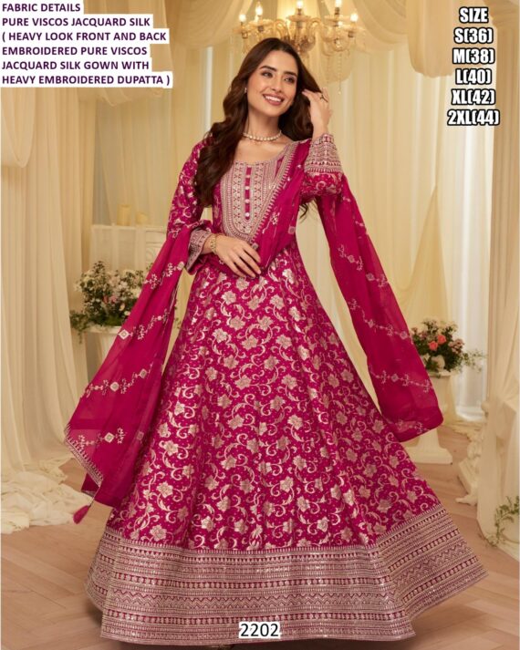 Viscose Jacquard Silk Embroidery And Weaving Design Gown Dupatta Sets - Wedding Dresses