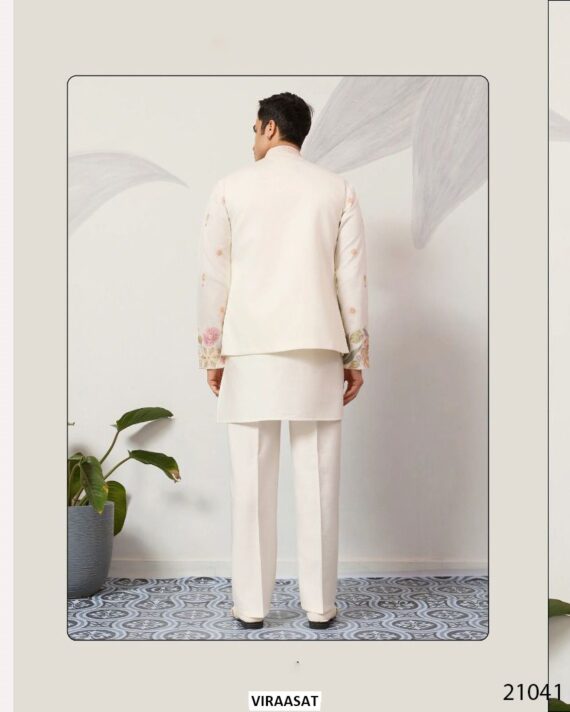 This Wedding Season Look Extremely Dapper In This Satin Silk Multi-Thread Work Kurta, Pajama And Jacket