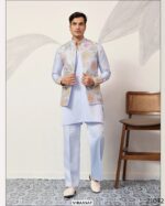 This Wedding Season Look Extremely Dapper In This Satin Silk Multi-Thread Work Kurta, Pajama And Jacket