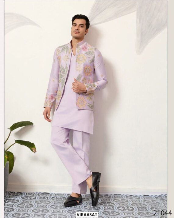 This Wedding Season Look Extremely Dapper In This Satin Silk Multi-Thread Work Kurta, Pajama And Jacket