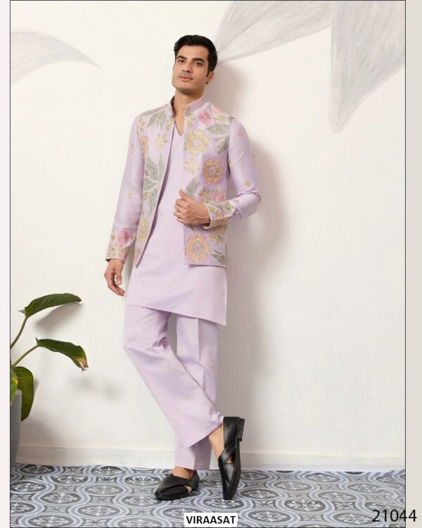This Wedding Season Look Extremely Dapper In This Satin Silk Multi-Thread Work Kurta, Pajama And Jacket