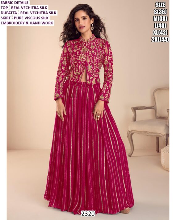 Look Glorious In Real Vichitra Silk Lehenga Style Dress Designed For Weddings And Parties