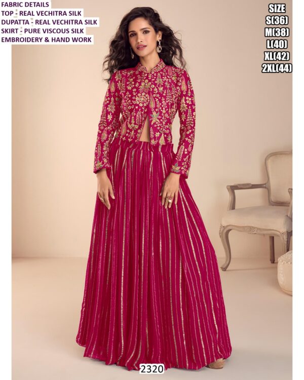 Look Glorious In Real Vichitra Silk Lehenga Style Dress Designed For Weddings And Parties