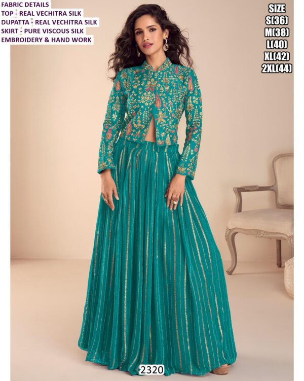 Look Glorious In Real Vichitra Silk Lehenga Style Dress Designed For Weddings And Parties