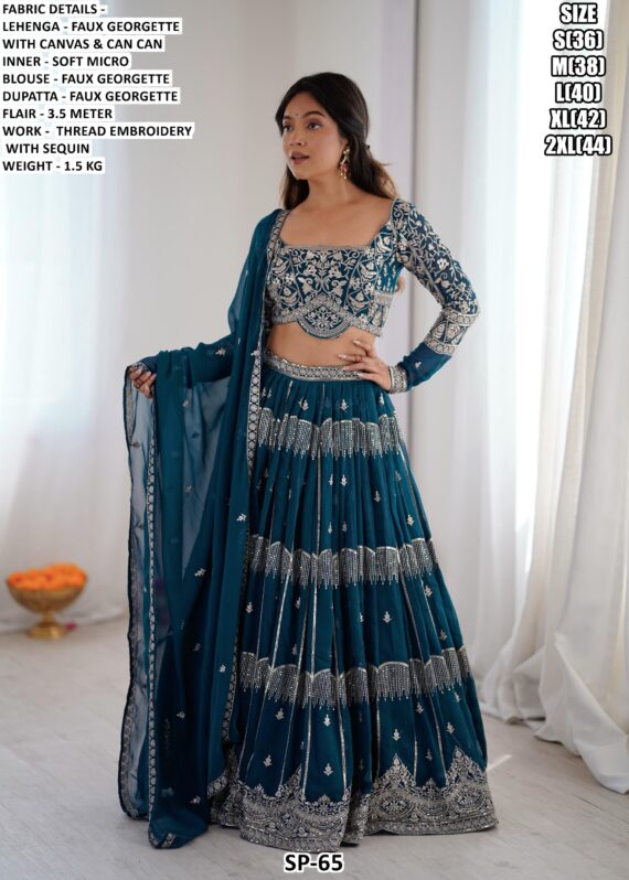 Display Your Beauty Adorning This Blue Sequins Embellished Faux Georgette Lehenga Choli