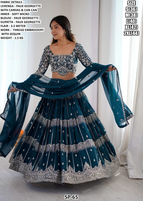 Display Your Beauty Adorning This Blue Sequins Embellished Faux Georgette Lehenga Choli