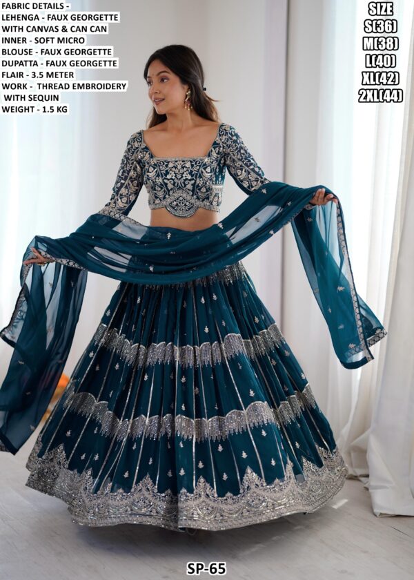Display Your Beauty Adorning This Blue Sequins Embellished Faux Georgette Lehenga Choli