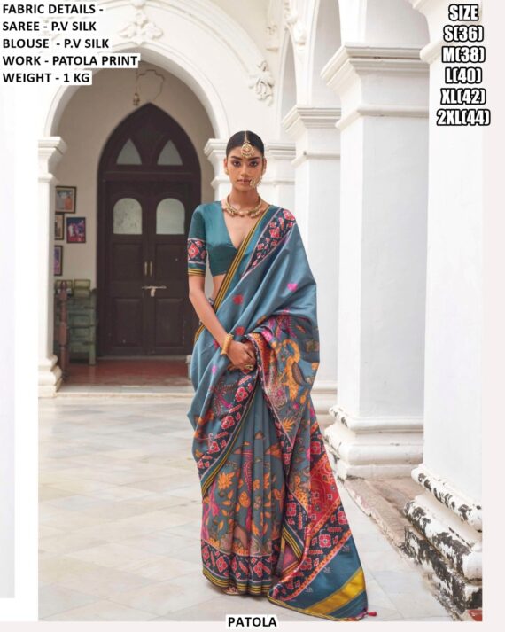 Premium Patan Patola Printed Sarees In Superior Twill P.V. Silk With Woven Border And Pallu