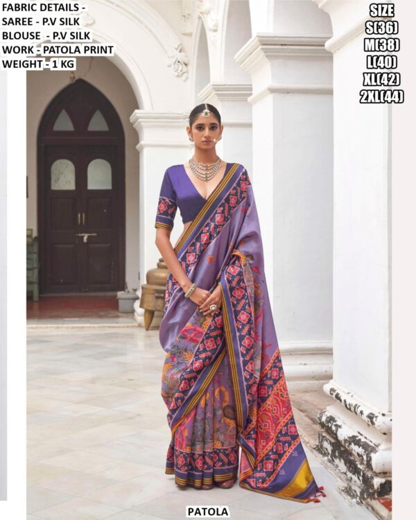 Premium Patan Patola Printed Sarees In Superior Twill P.V. Silk With Woven Border And Pallu