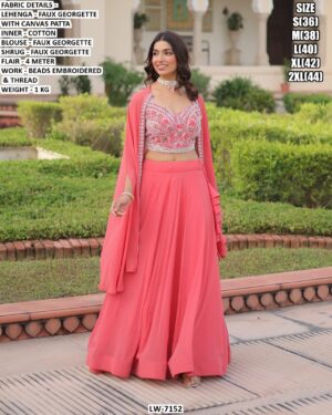 Beads Embroidered And Thread Work Faux Georgette Lehenga Choli With Shrug