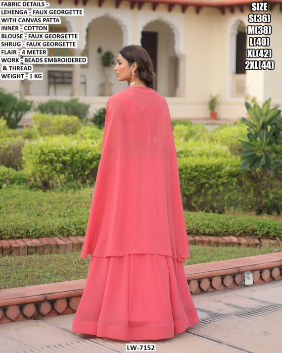 Beads Embroidered And Thread Work Faux Georgette Lehenga Choli With Shrug