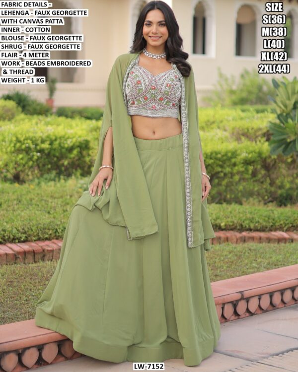 Beads Embroidered And Thread Work Faux Georgette Lehenga Choli With Shrug