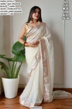 Silk Organza Off-White Party Wear Saree With Handcrafted Golden Lampi Border And Blouse