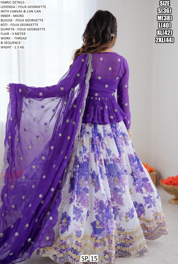 Shimmering Purple Georgette Koti Style Flowers Designer Lehenga Choli Special For Any Ceremonies