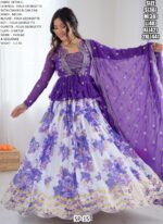 Shimmering Purple Georgette Koti Style Flowers Designer Lehenga Choli Special For Any Ceremonies