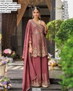 Three Piece New Exclusive – Elegant Heavy Chinon Embroidered Suit Set Fully Stitched