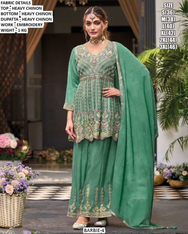 Three Piece New Exclusive – Elegant Heavy Chinon Embroidered Suit Set Fully Stitched