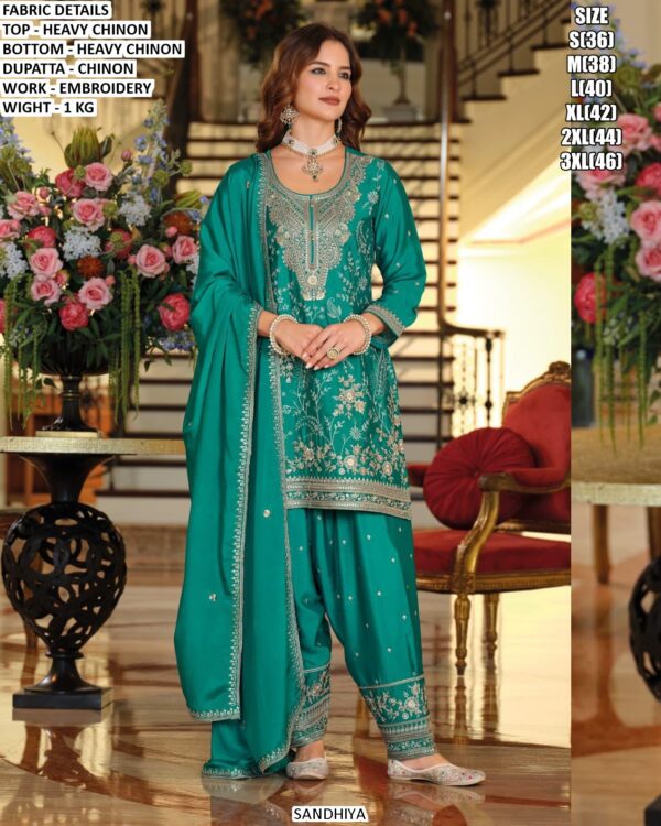 Buy Heavy Chinon Wedding Wear Embroidery Work Readymade Farshi Salwar Suits Online
