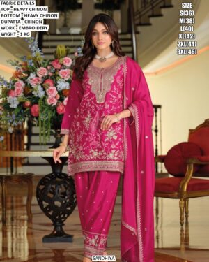 Buy Heavy Chinon Wedding Wear Embroidery Work Readymade Farshi Salwar Suits Online