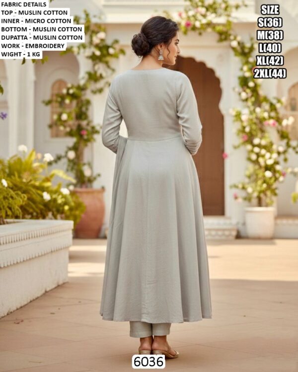 Readymade Muslin Cotton Embroidered Pakistani Salwar Suit In Resham Grey Colour!