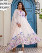 Multi Floral Organza Anarkali White Kurti Set With Printed And Hand Work