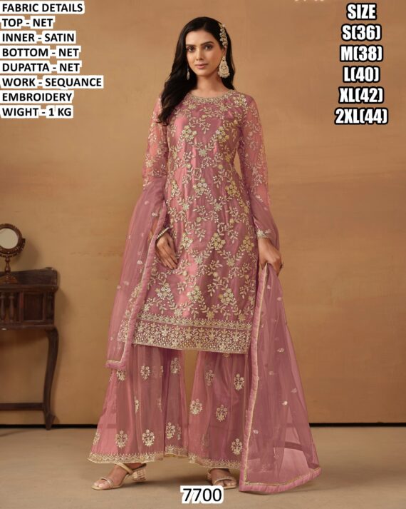 Pakistani Suits In Net With Beautiful Sequence Embroidery Work, Ready To Wear Collection