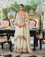 Designed For Any Celebrations This Heavy Work Chinon Pakistani Suits In Black And Ivory Colour!