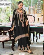 Designed For Any Celebrations This Heavy Work Chinon Pakistani Suits In Black And Ivory Colour!