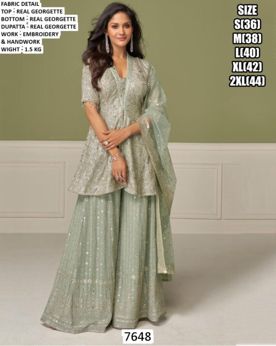 Shop This Georgette Glamorous Work Detailing Plazo Salwar Suits Online For Indian Weddings