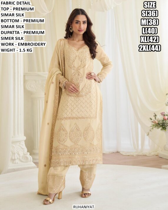 Trendy Pakistani Style Beads Work Embroidered Premium Simar Silk Ready To Wear Salwar Suits