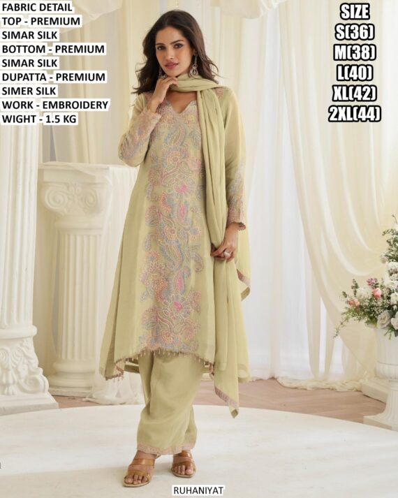 Trendy Pakistani Style Beads Work Embroidered Premium Simar Silk Ready To Wear Salwar Suits